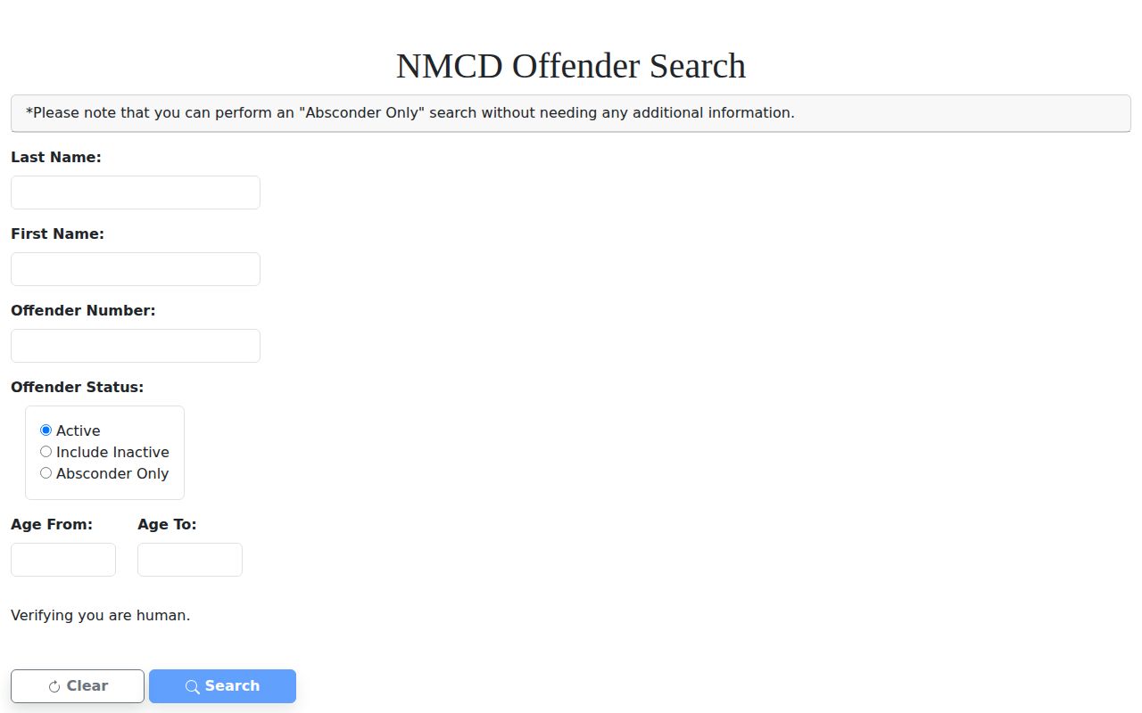 Eddy County records reader using the New Mexico Corrections Department offender search